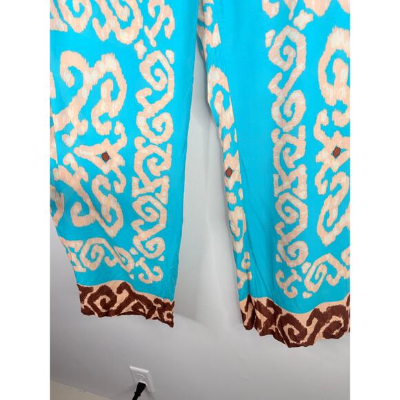 NWT Zara Flowy Printed Wide Leg Pants Womens Large Teal Boho Festival Hippie - Picture 8 of 12